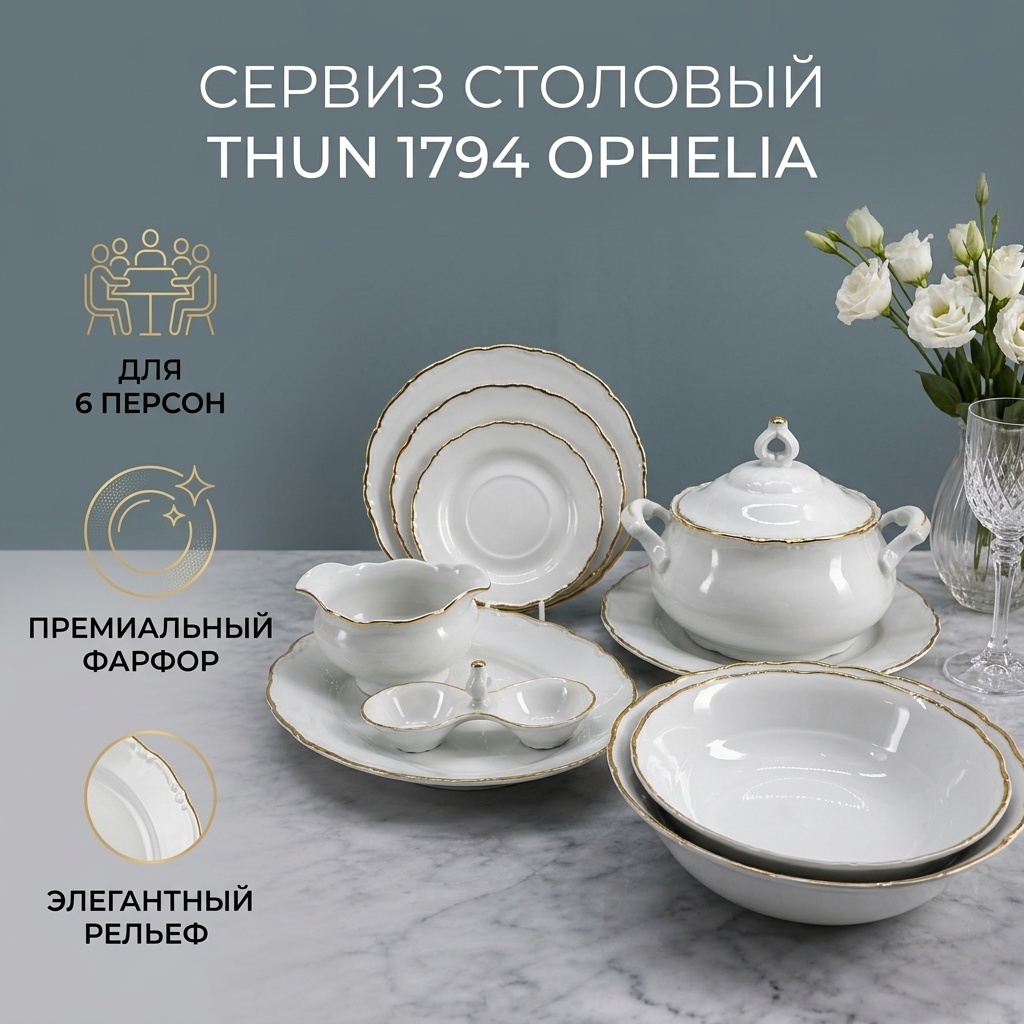 Сервиз на 6 персон Thun 1794 OPHELIA 1OP2300-23183RU, предметов: 27, столовый, фарфор