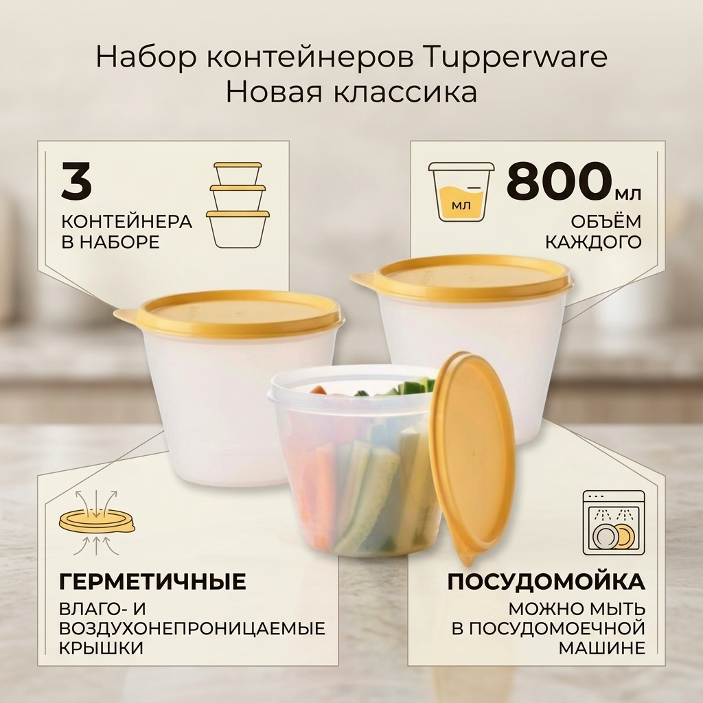 Tupperware набор контейнеров RP0152 3 шт, полипропилен