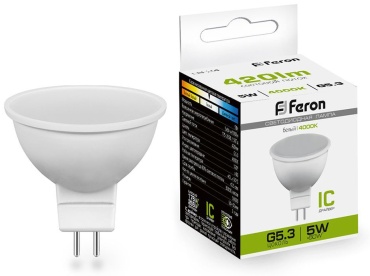 Feron 5W G5.3, светодиодная, нейтральный белый