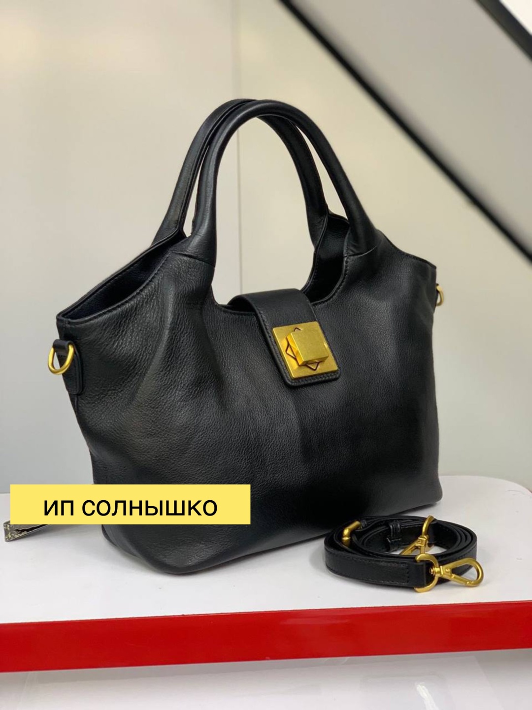 Сумка тоут Polina&Eiterou натуральная кожа черный