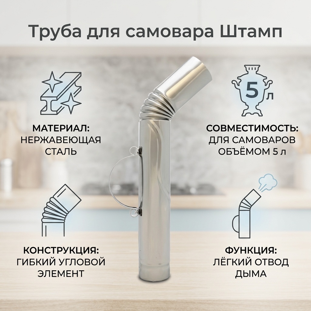 Штамп труба для самовара 447-НФ 5 л, нержавеющая сталь