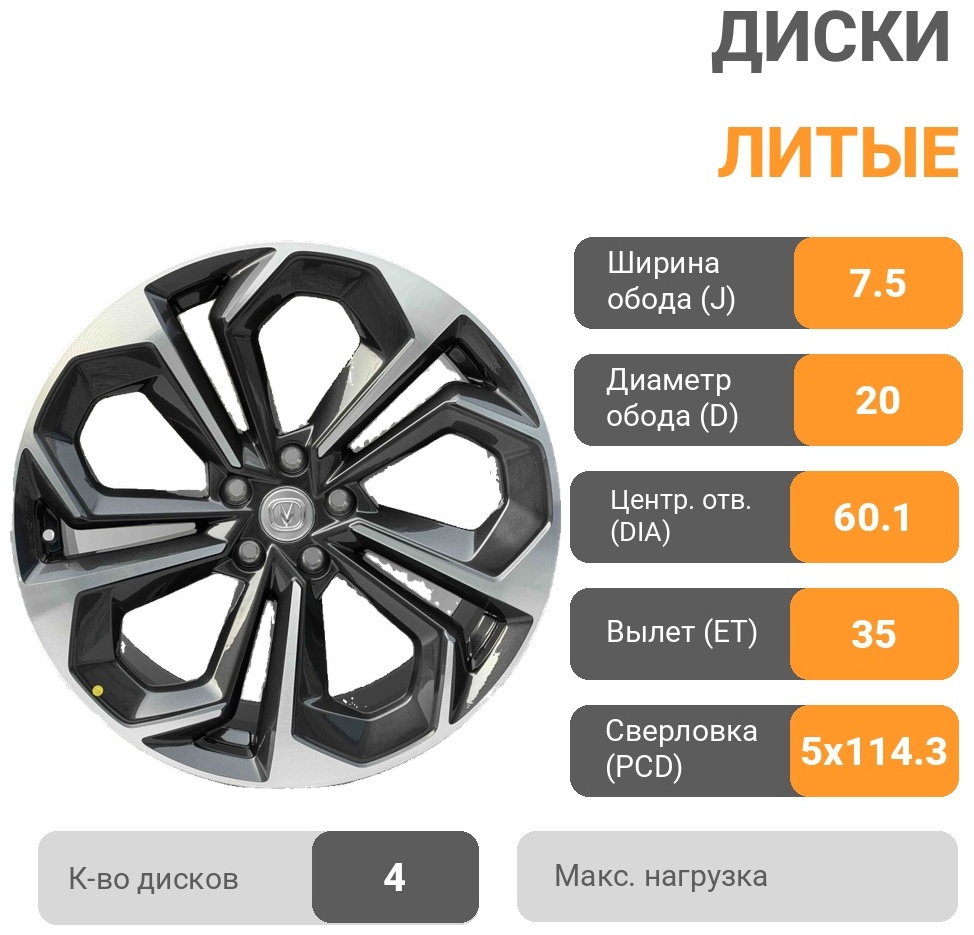 Original Series Wheels 10781 7.5x20/5x114.3 D60.1 ET35 4 диска черный, серебристый
