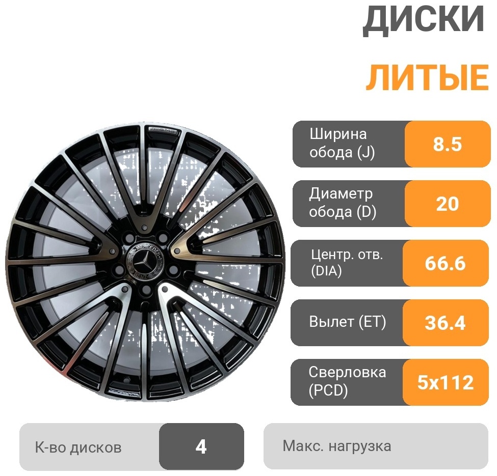 Rainbow MERCEDES H3064F 8.5/9.5x20/5x112 D66.6 ET36.42 4 диска черный