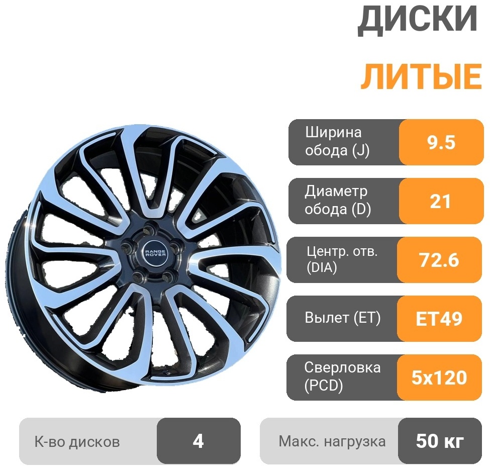 Land-rover-h701f_2 9.5x21/5x120 D72.6 ET49 4 диска черный, серебристый, графит