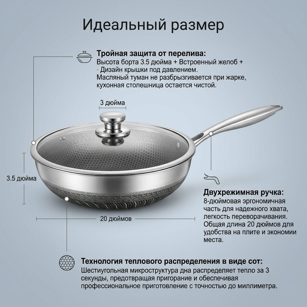 Сковорода New Life 30 см с антипригарным покрытием, нержавеющая сталь