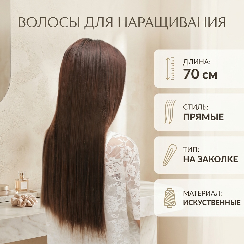 Волос для наращивания на заколке темно коричневый женский