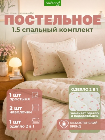 Комплект NikStory All seasons 1.5-спальный полиэстер, наносатин, 2 наволочки: 50x70 см