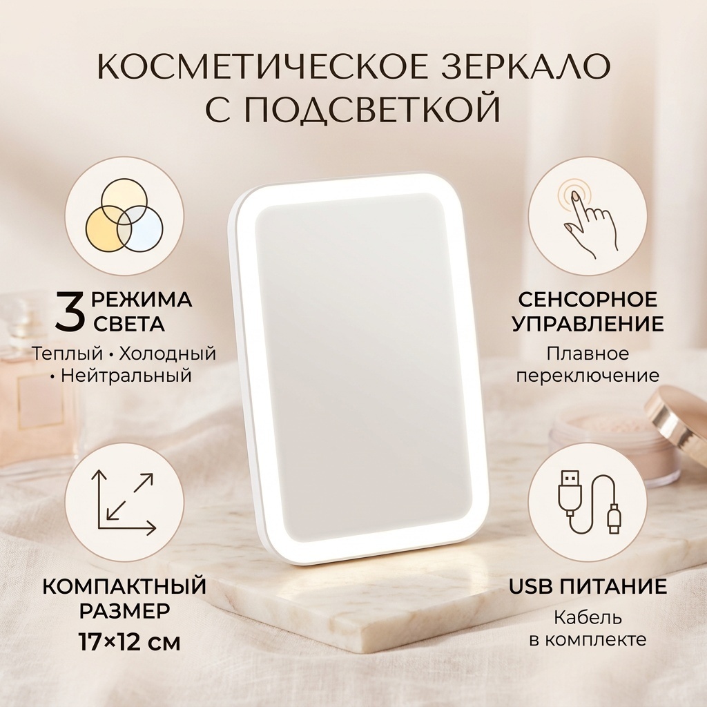 Зеркало настольное косметическое 17*12