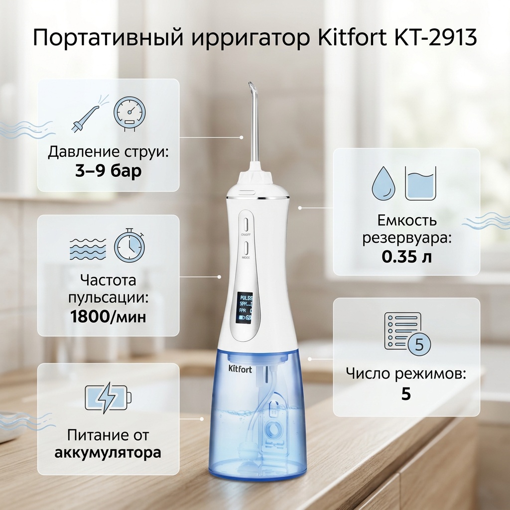 Kitfort ирригатор КТ-2913 моноструйный, портативный