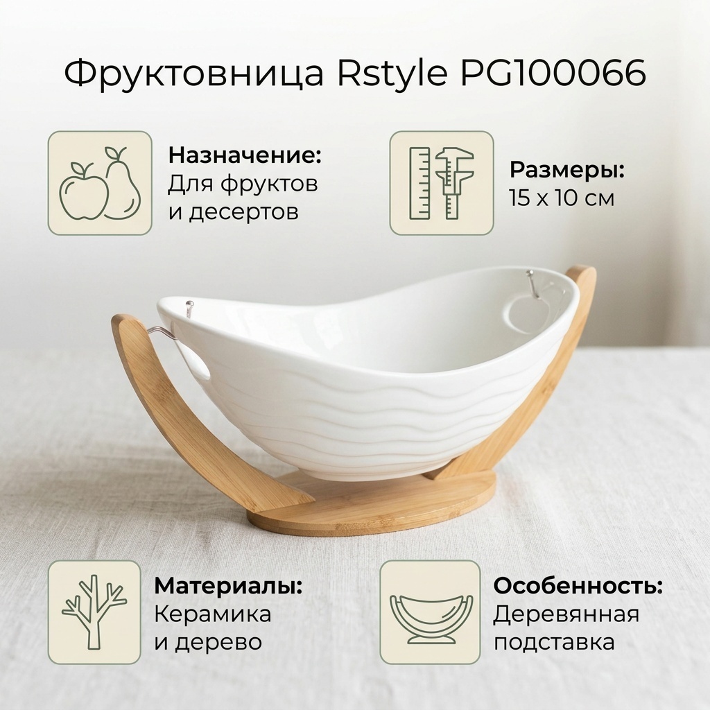 Фруктовница Rstyle 1 шт, дерево, керамика, 15х10 см