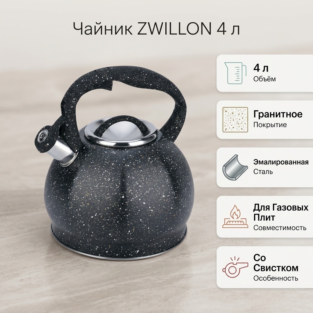 ZWILLON чайник 799486477 4 л, эмалированная сталь