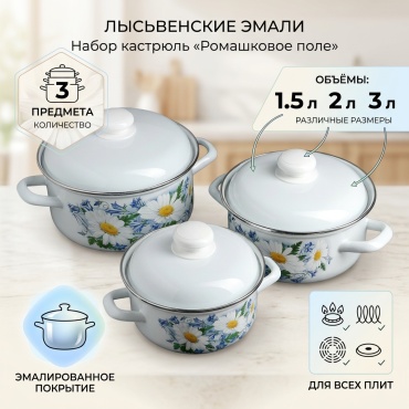 Набор кастрюль Лысьвенские эмали Ромашковое поле 3 в 1