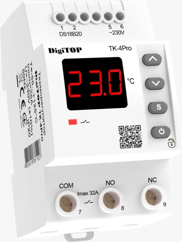 DigiTOP температурное реле ТК-4 Pro AC 220 В 25 А, кол-во фаз : 1