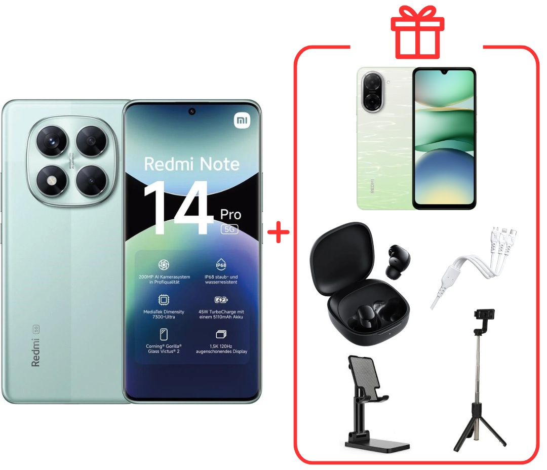 Смартфон Xiaomi Redmi Note 14 Pro 5G 12 ГБ/512 ГБ зеленый + подарок
