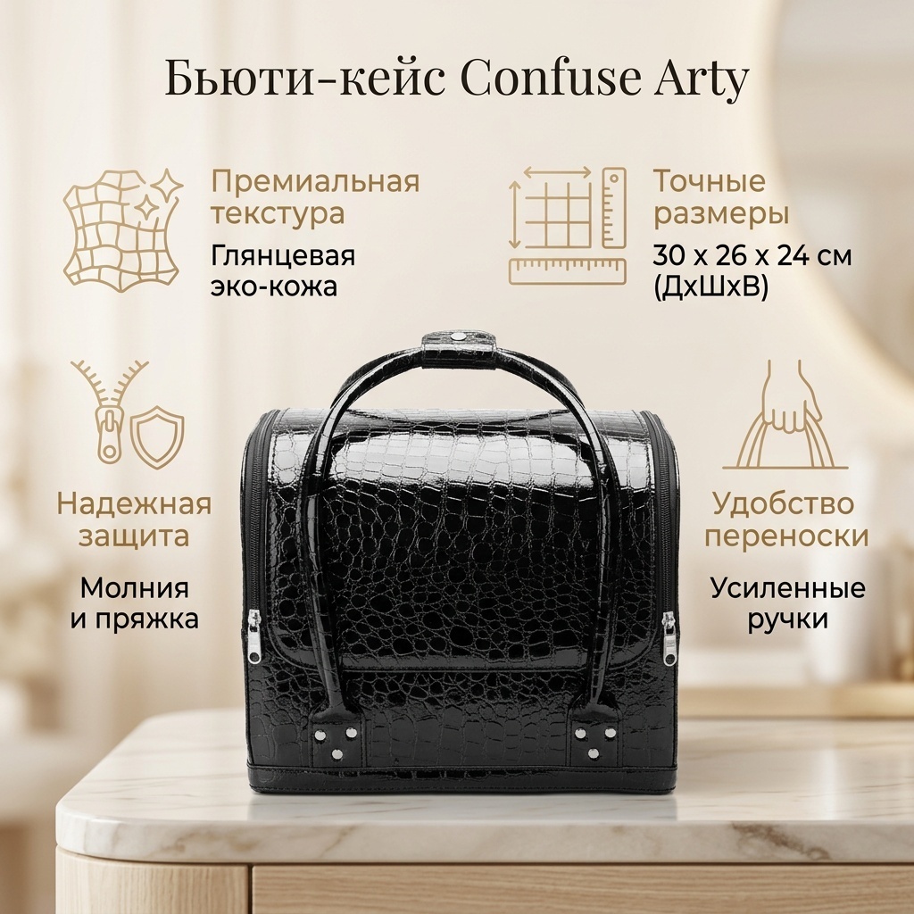 Confuse Arty бьюти-кейс пластик, искусственная кожа черный 26X30 см