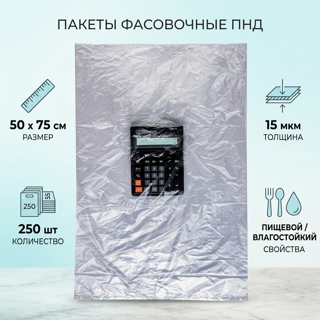 Мешки ПНД 50x75 см, 15 мкм, с тиснением 250 шт