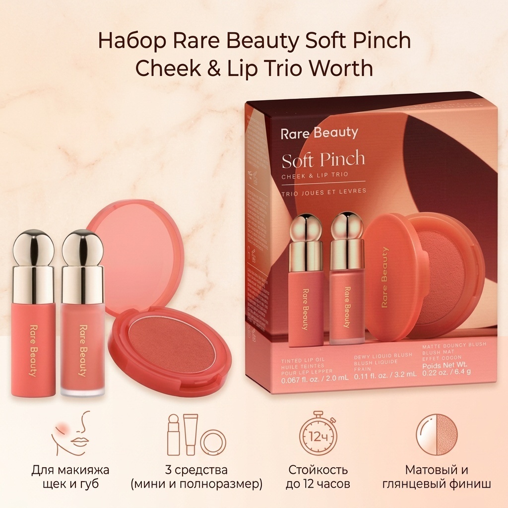 Rare Beauty Soft Pinch Cheek & Lip Trio Makeup Gift Set румяна Worth