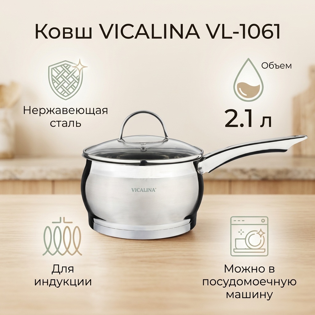 Ковш 2.1 л, Sholpan VL-1061 нержавеющая сталь