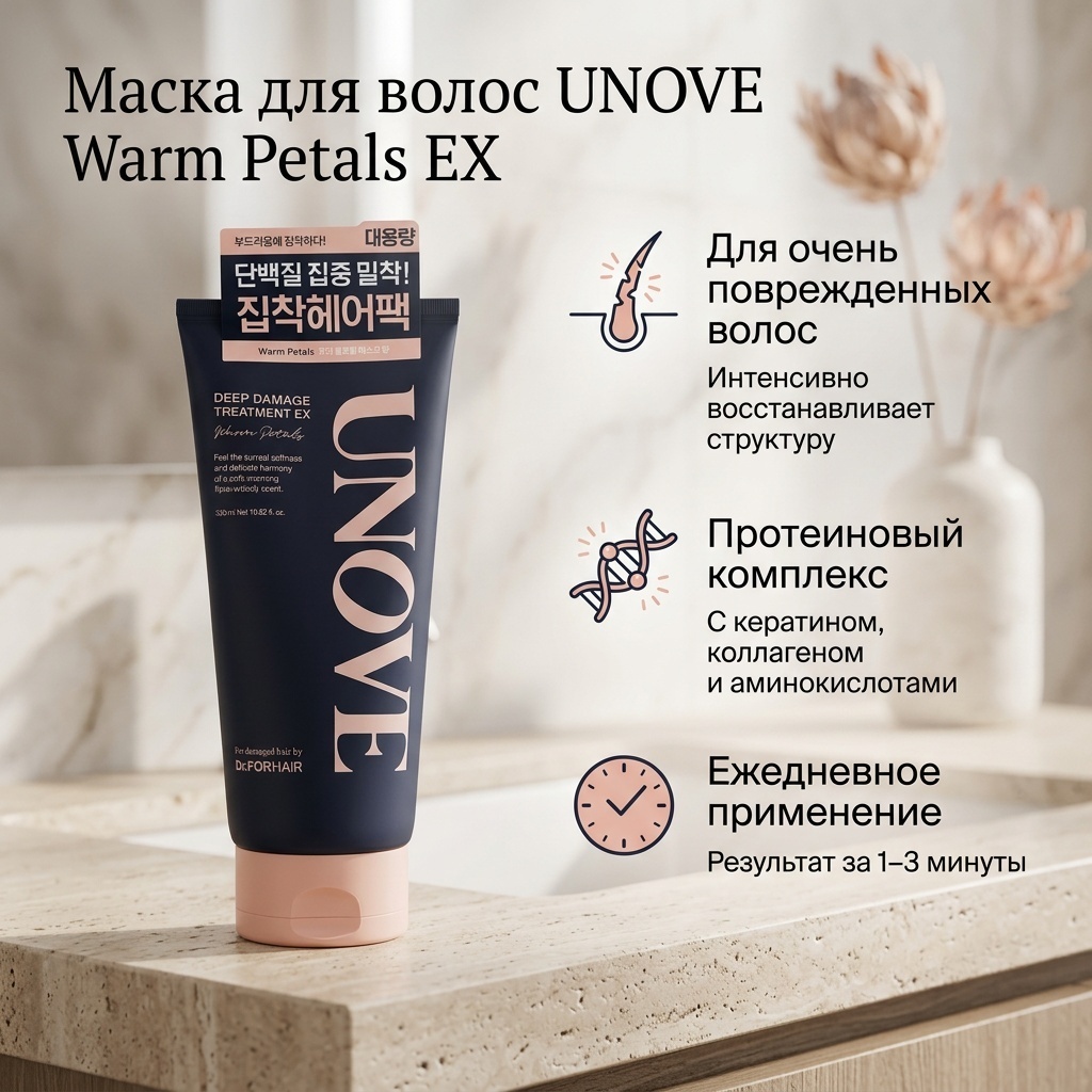 маска UNOVE Deep Damage Treatment Warm Petals EX 320 мл