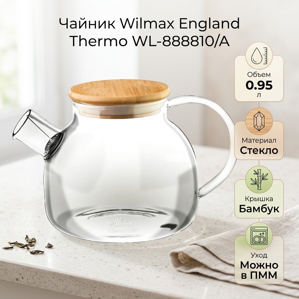 Чайник Wilmax England Thermo WL-888810/A 0.95 л, стекло