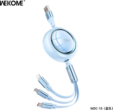 Кабель WEKOME micro-USB 3.0 (M), Lightning, USB TypeC (M), 1.2 м, голубой