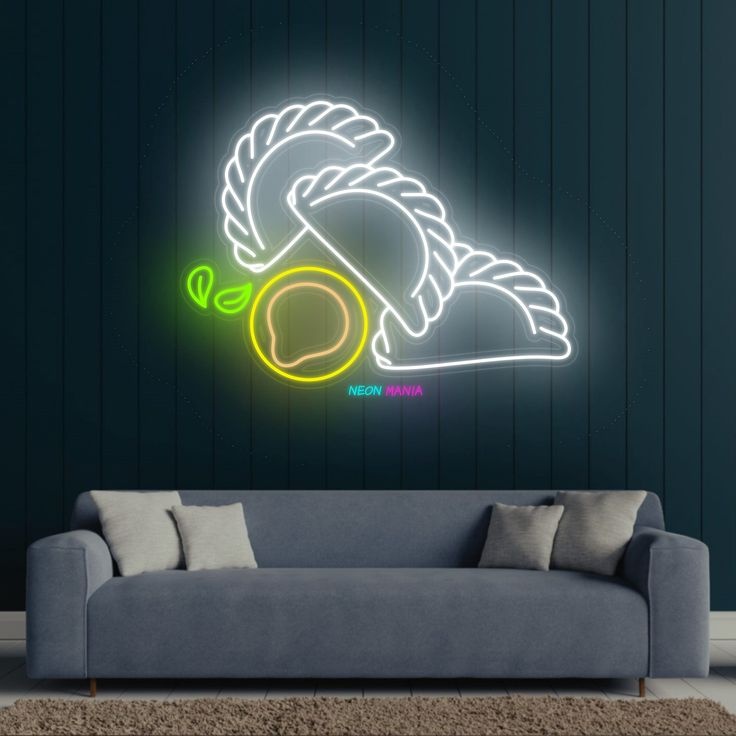 Неоновая вывеска настольный Пельмени, холодный белый, желтый, зеленый
