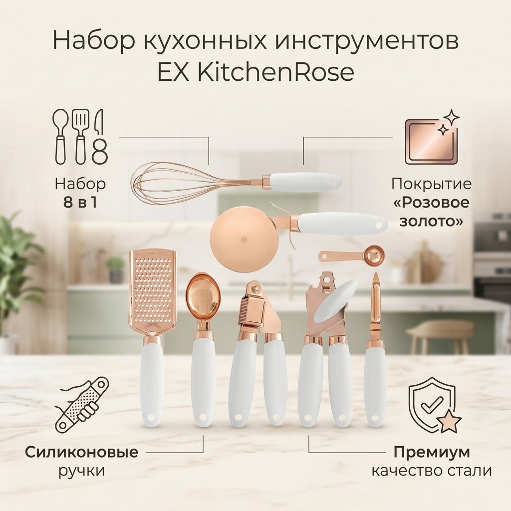 Набор кухонных инструментов EX нержавеющая сталь, силикон, 8 шт