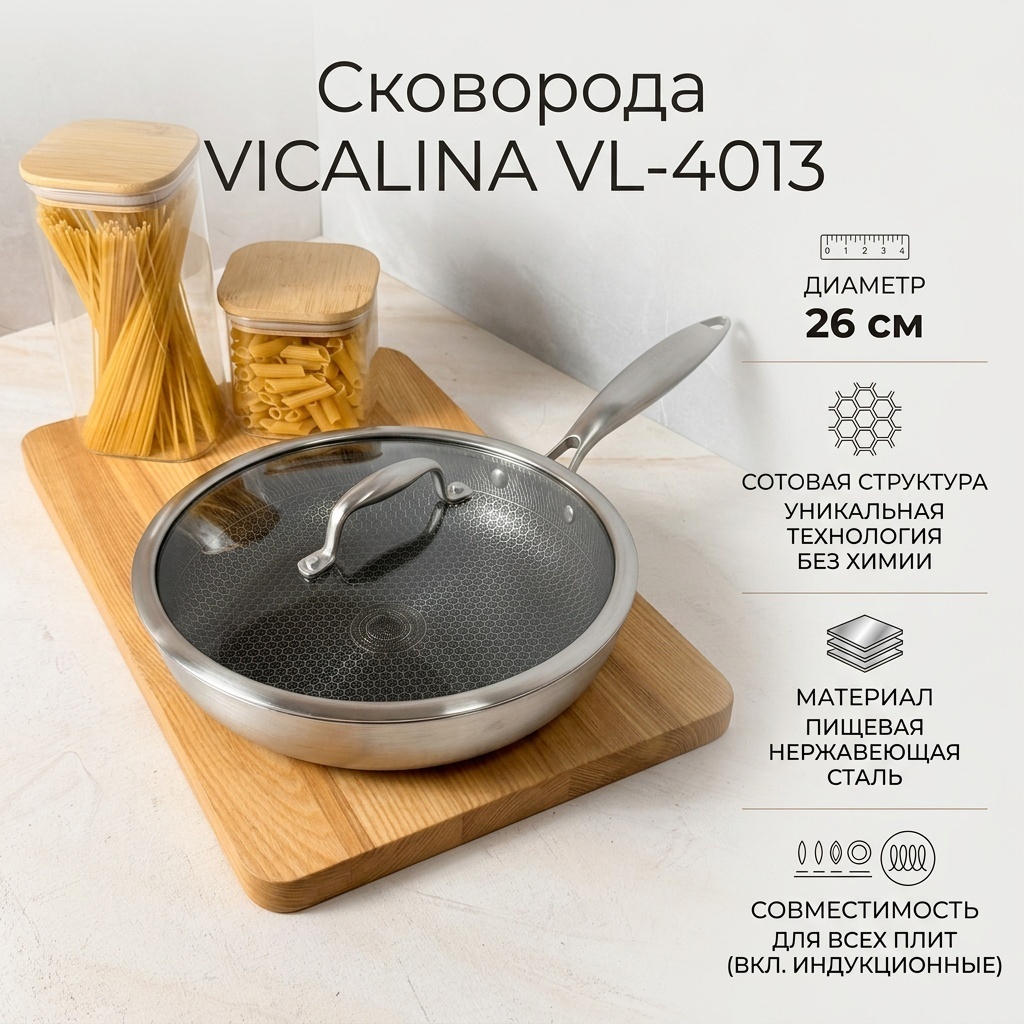 Сковорода VICALINA 26 см с антипригарным покрытием, нержавеющая сталь