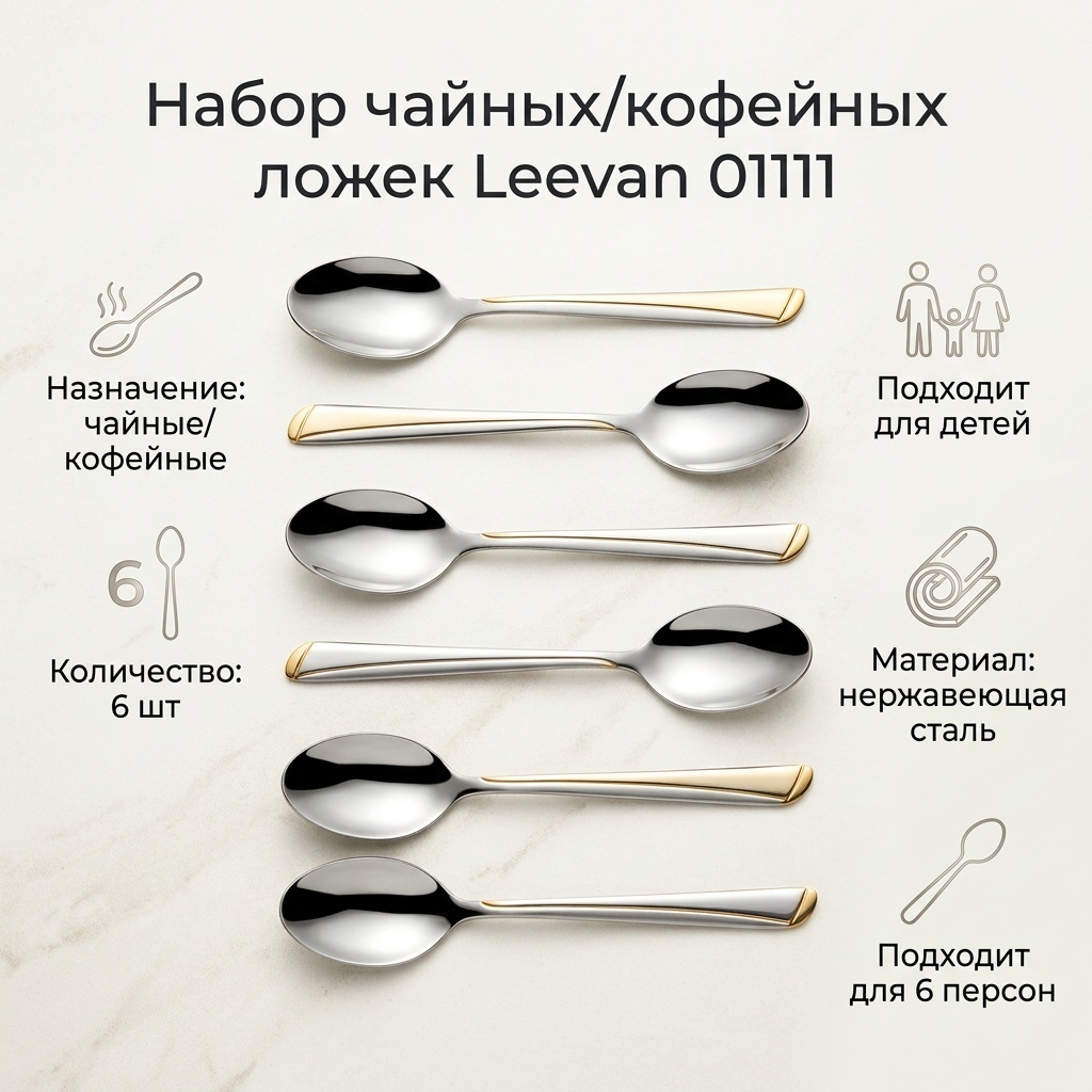 Ложка Leevan 6 шт, серебристый 01111