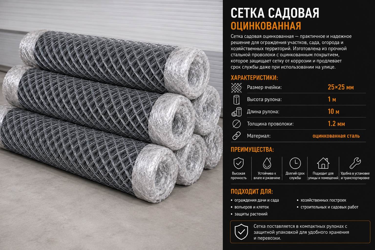Сетка садовая 25X25RRR1 серебристый