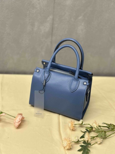 Сумка бочонок Genuine Leather натуральная кожа джинсовый синий