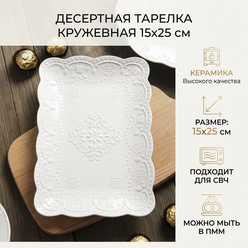 Сервировочная тарелка 15x25 см, 1 шт, керамика