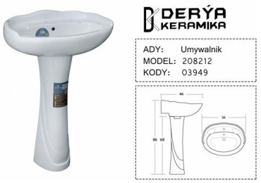 Раковина Derya Keramika 208212 ЕХ с пьедесталом нестандартная 56х46 см, керамика