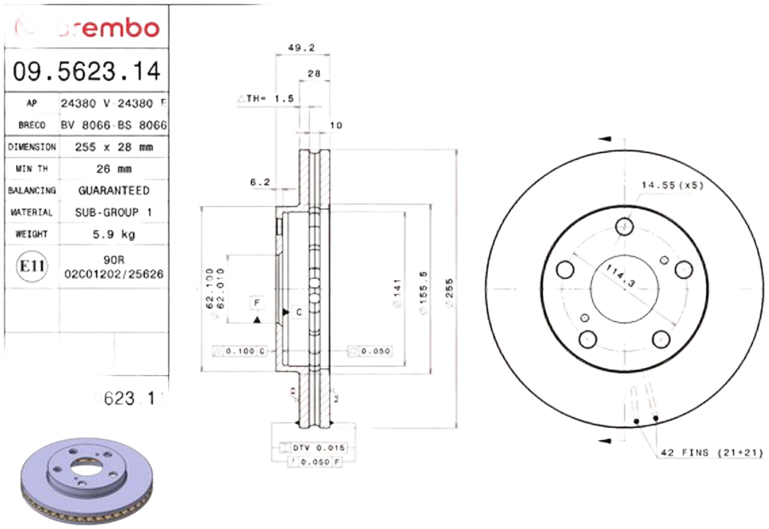Диски Brembo передние 09562314