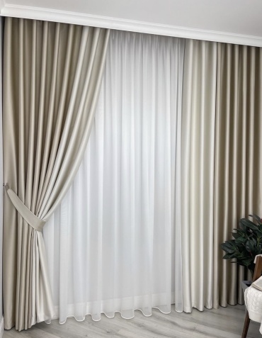 Комплект Monika 600x280 см 3 шт, сетка, велюр, бежевый, айвори