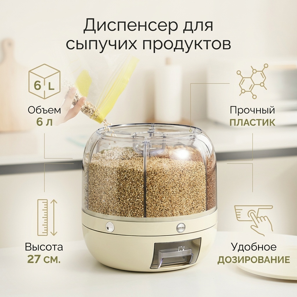 Диспенсер Диспансер для сыпучих продуктов 818689726, пластик