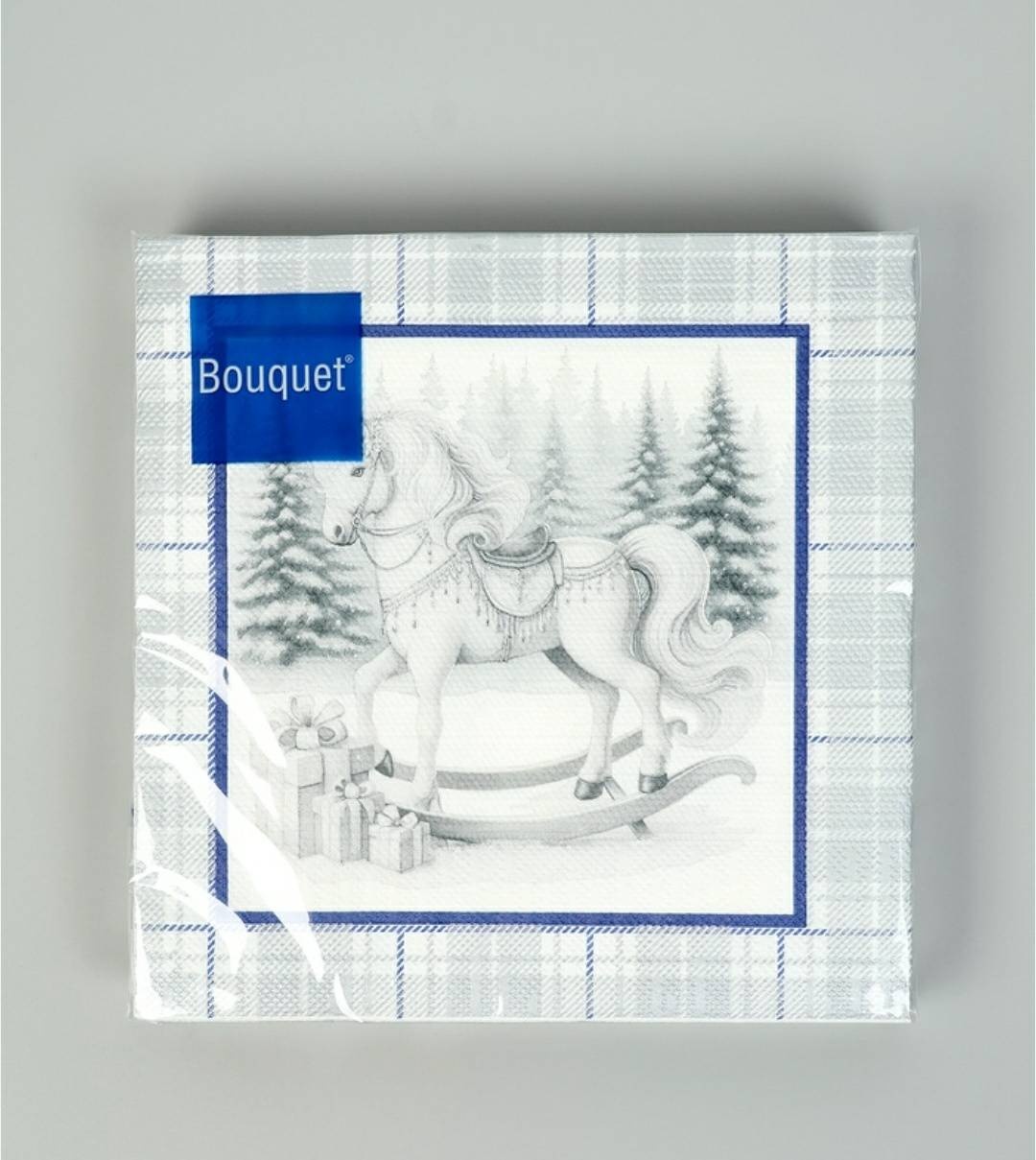 Бумажные салфетки Art Bouquet Новогодняя скатерть с лошадью на серебре 20 шт
