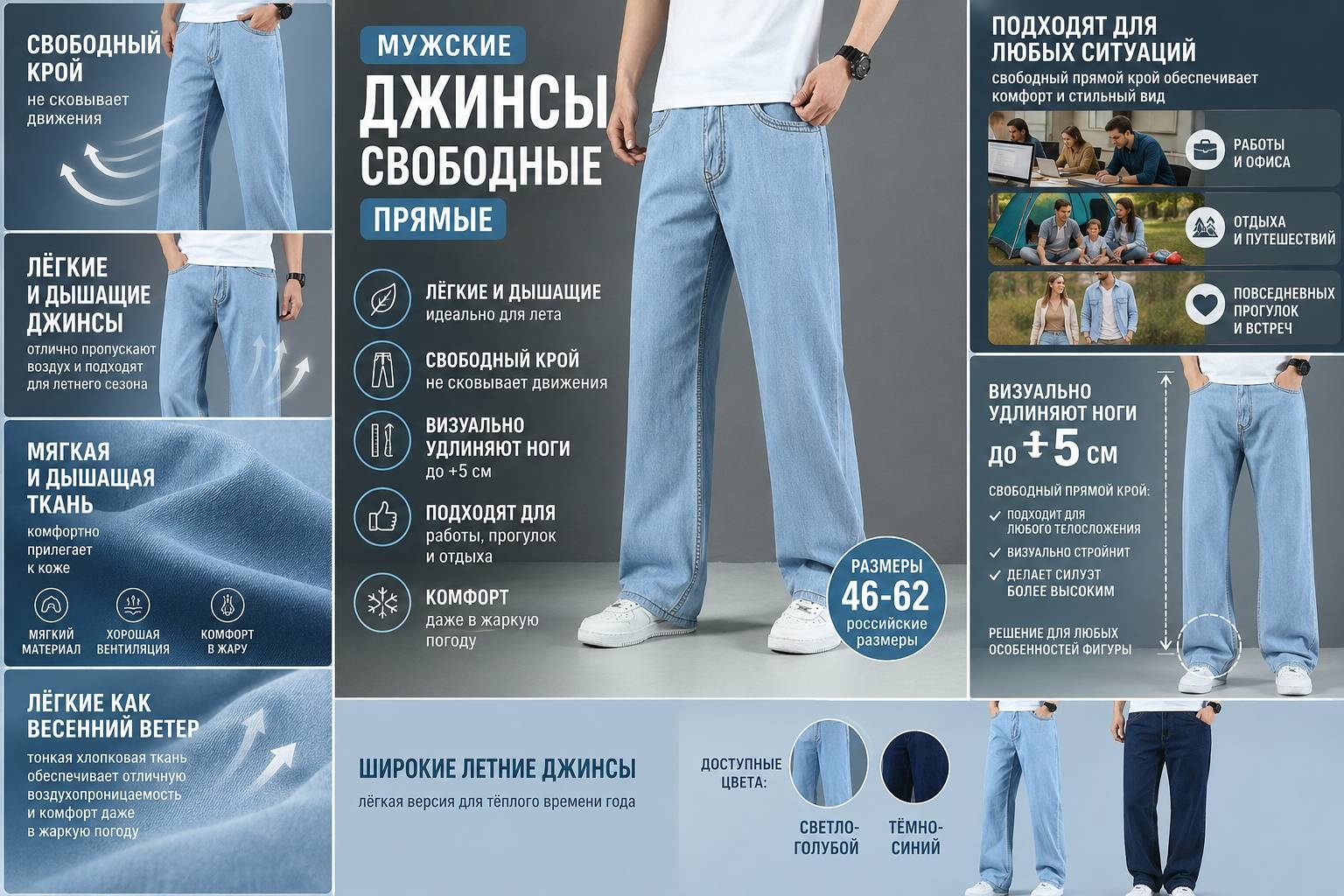 Джинсы прямые светло-синий