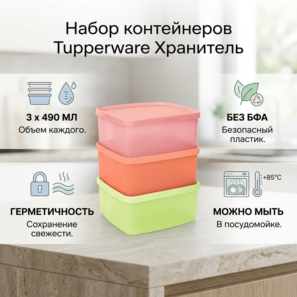 Tupperware набор контейнеров РП1194 3 шт, полипропилен, полиэтилен