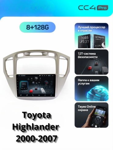 SP CC4 PRO Toyota Highlander 2000-2007 8Gb+128Gb + камера заднего вида и видеорегистратор в штатное место Toyota