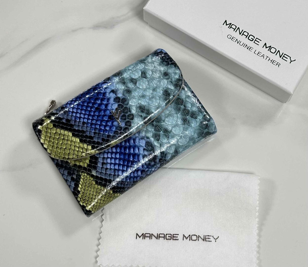 Кошелек MANAGE MONEY натуральная кожа, текстиль голубой, зеленый