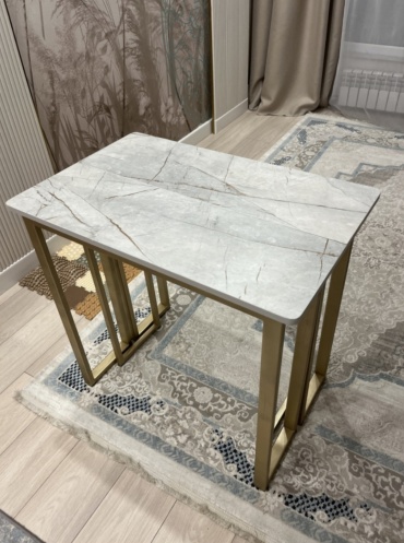 Раздвижной стол Лофт, 400х100x75 см, ЛДСП, серый, золотой