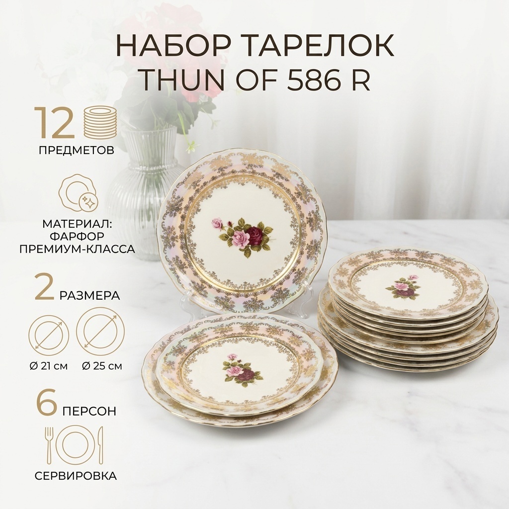 Набор тарелок THUN 21 см, 25 см, 12 шт, фарфор