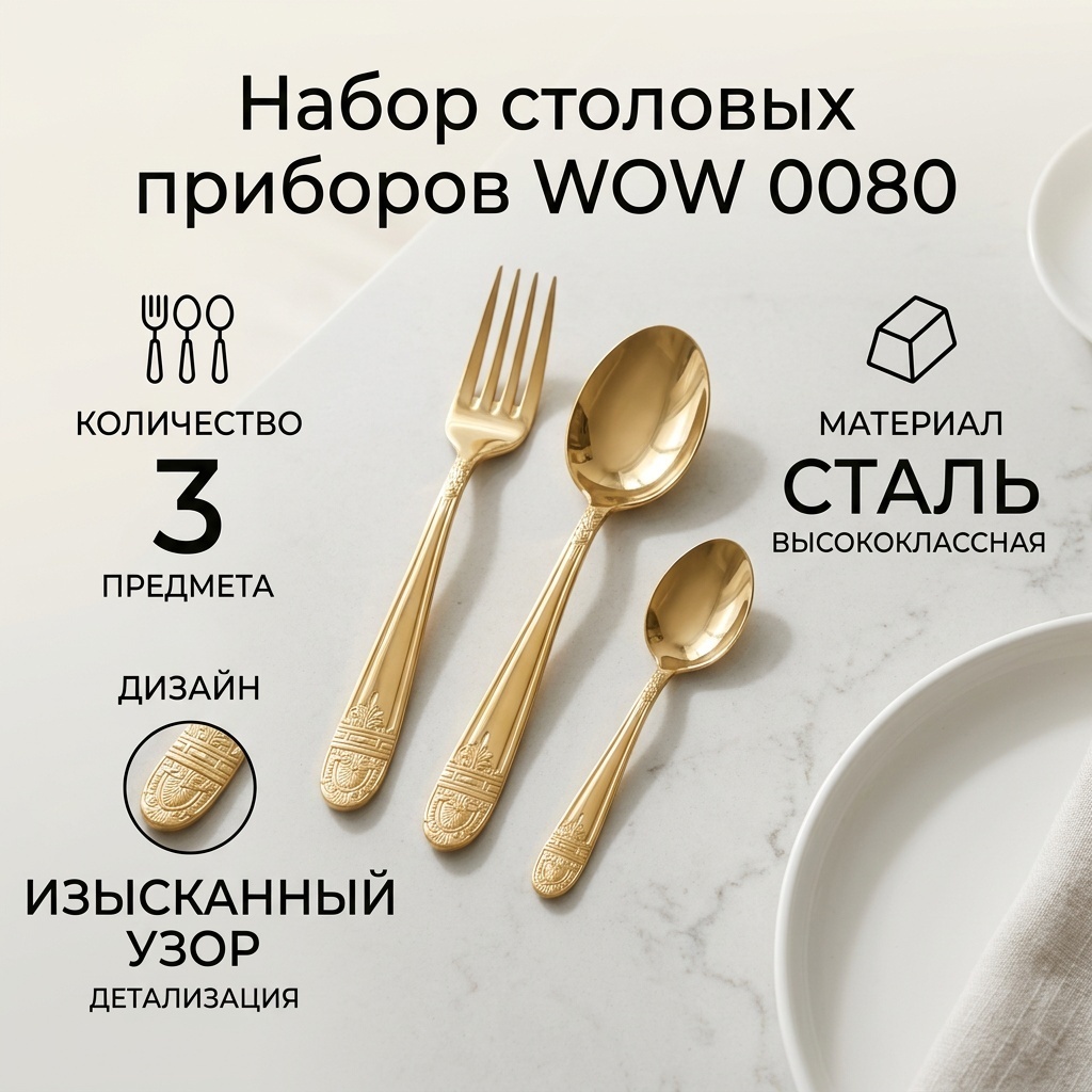 Набор столовых приборов WOW 3 шт, золотистый 0080