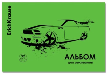 Альбом для рисования на скобе c пластиковой обложкой ErichKrause Car, Neon зеленый, А4, 32 ли