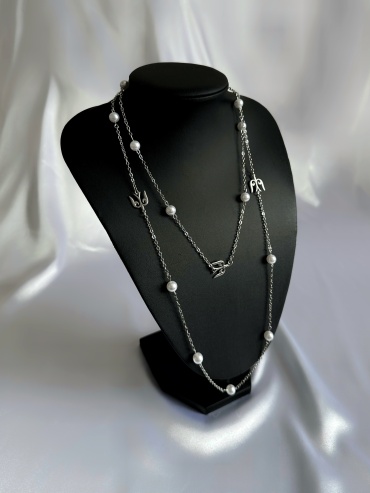 Колье длина 90 см латунь, акрил