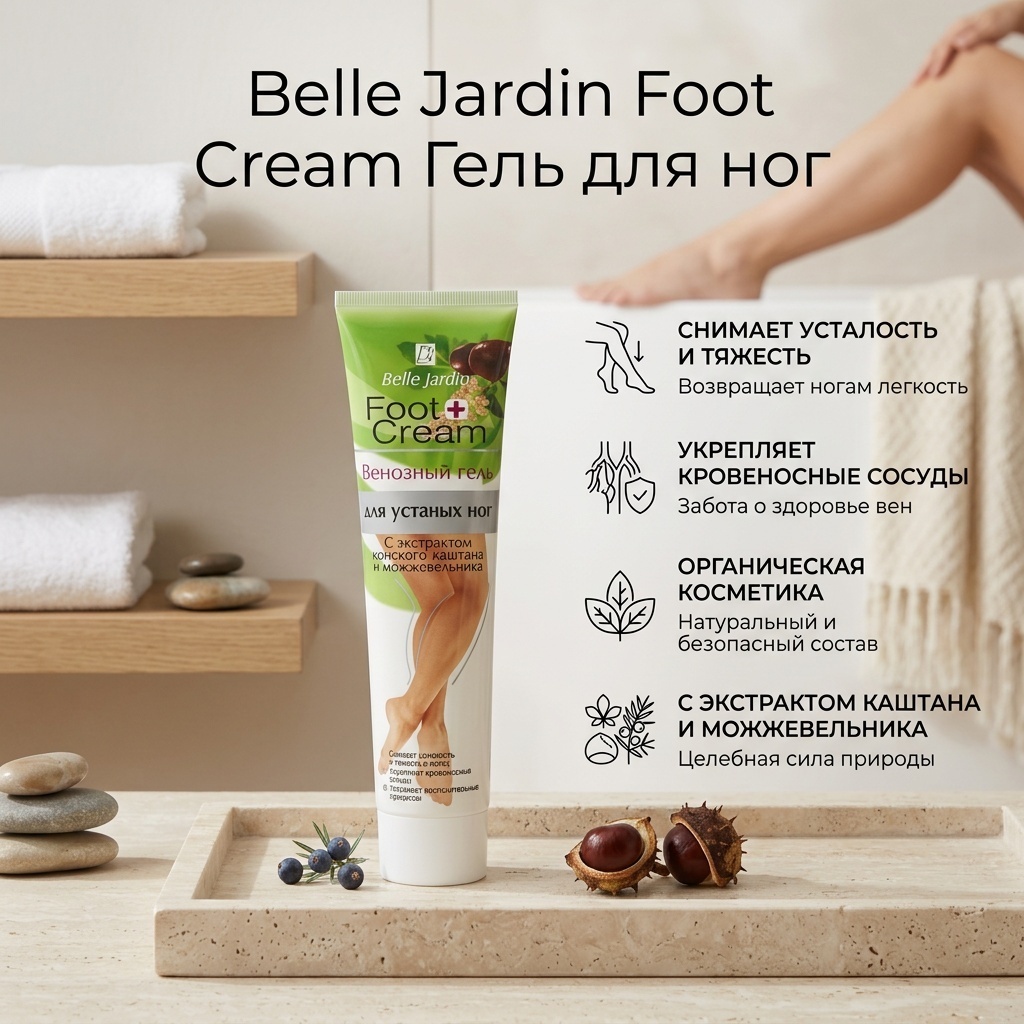 Belle Jardin Foot cream с экстрактом конского каштана и можжевельника гель для ног 125 мл