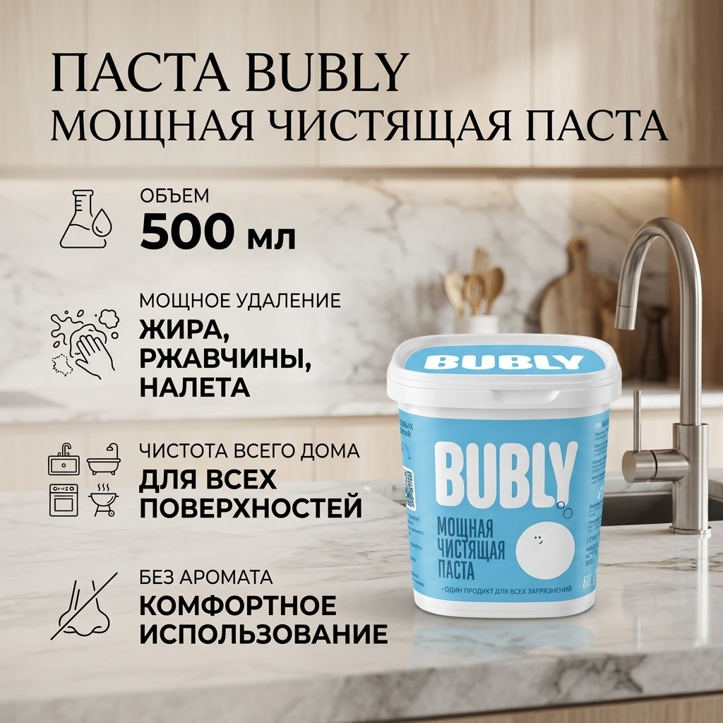 Паста BUBLY Мощная чистящая паста 500гр 500 мл 0.55 кг