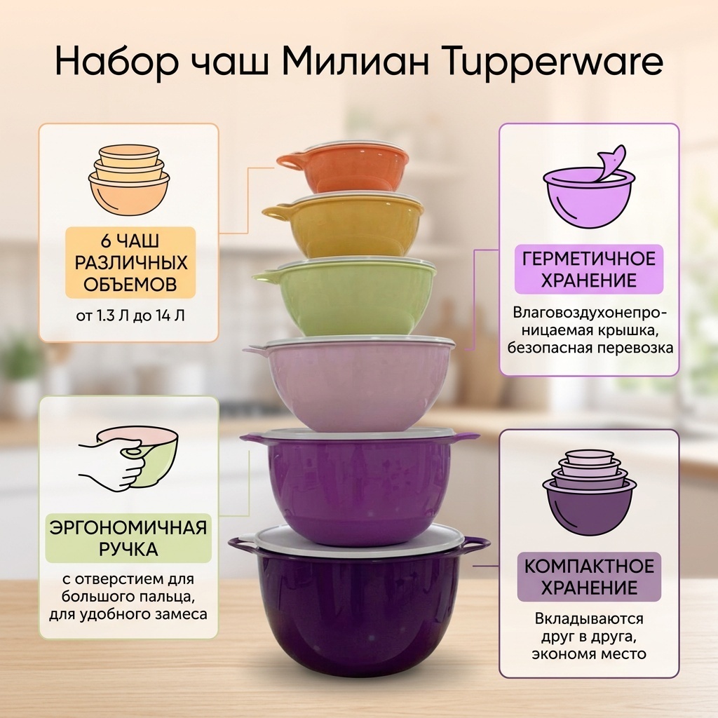 Tupperware набор контейнеров Милиан RP1112 6 шт, полипропилен