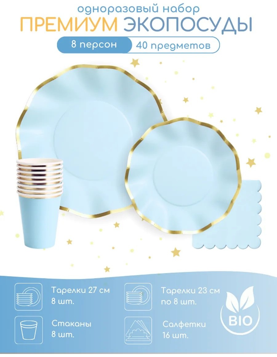 Merry Land набор посуды 322334251 голубой 40 шт